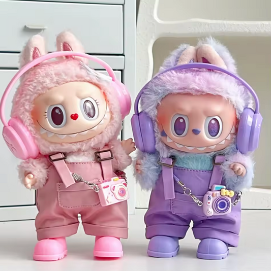 Tenue Labubu 15 - 17 cm set rose casque salopette chaussures