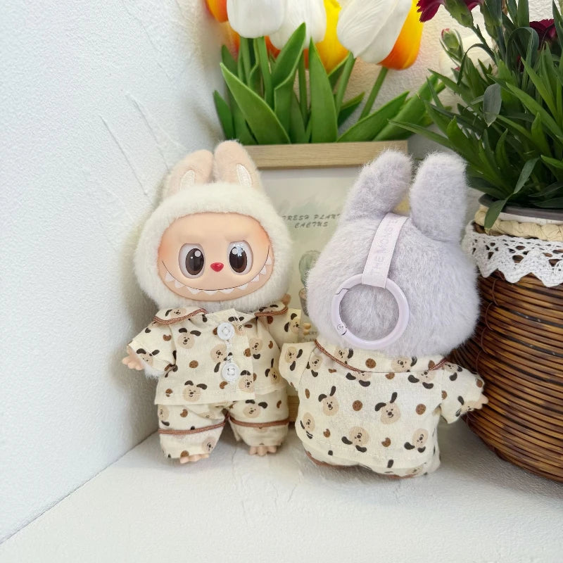 Pyjama beige Labubu motifs kawaii