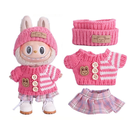 Tenue Labubu rose bonbon pull tricot bonnet